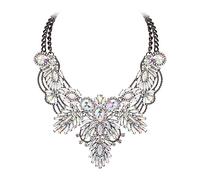 Ever Faith Iridescent Crystal Chunky Statement Collar Necklace for Women, Sparkly Rhinestone Vintage Bib Necklaces Costume Jewellery Black-Tone