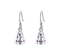 EVER FAITH Jingle Bell Dangle Hook Earrings 925 Sterling Silver Hypoallergenic Christmas Colorful Pattern French Wire Earrings Jewelry Gift for Girls