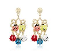 EVER FAITH Ladybug Earrings for Women, Cute Animal Insect Little Ladybird Drop Dangle Chandelier Earring Summer Beach Holiday Jewellery Hypoallergenic Multicolor Gold-Tone