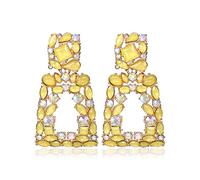 EVER FAITH Large Square Dangle Earrings, Geometric Statement Crystal Drop Bohemian Raised Design Earrings Yellow