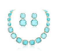Ever Faith Light Blue Rhinestone Statement Choker Necklace Earrings Set, Round Crystal Bohemian Art Deco Costume Jewelry Set for Women Girls