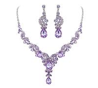 Ever Faith Light Purple Jewellery Set for Women, Wedding Party Rhinestone Crystal Teardrop Necklace Earrings Sets for Brides Bridal