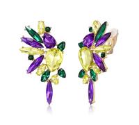 EVER FAITH Mardi Gras Clip On Stud Earrings, Sparkly Rhinestone Marquise Crystal Art Deco Floral Teardrop Cluster Clip-on Non Piercing Earring for Carnival Festivals Jewellery Accessories