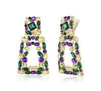 EVER FAITH Mardi Gras Earrings for Non-Pierced Ears, Carnival Theme Rectangle Clip-On Earrings, Mardi Gras Outfits Costume Jewelry Accessories for Festivals, Parades