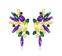EVER FAITH Mardi Gras Earrings for Women, Sparkly Crystal Marquise Teardrop Cluster Carnival Theme Stud Earring, Costume Jewellery Accessories for Festivals