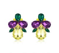 EVER FAITH Mardi Gras Stud Earrings for Women, Sparkly Rhinestone Crystal Lightweight Colorful Teardrop Statement Studs Earring Jewellery for Carnival Holiday Purple Green Yellow