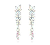 EVER FAITH Marquise Crystal Bridal Earring for Bride Bridesmaid, Elegant Rhinestone Chandelier Flower Wedding Prom Dangle Earrings for Women Iridescent AB Silver-Tone