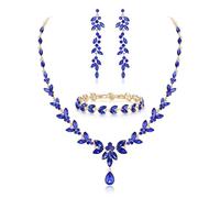 Ever Faith Marquise Crystal Party Jewellery Set for Bride, Costume Accessory Rhinestone Necklace Dangle Earrings Tennis Bracelet Sets Navy Blue Silver-Plated-Base