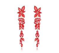 EVER FAITH Marquise Crystal Wedding Prom Earring for Bride Bridesmaid, Ruby Color Rhinestone Chandelier Flower Costume Party Dangle Earrings for Women Red Gold-Tone