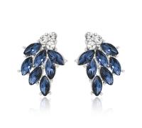 EVER FAITH Marquise Crystal Wedding Stud Earrings for Brides Bridal, Sparkly Rhinestone Cluster Vintage Style Dainty Small Studs Earring Costume Jewellery for Prom Formal Party Blue Silver-Tone