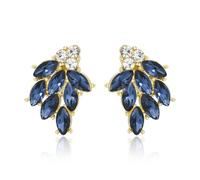 EVER FAITH Marquise Crystal Wedding Stud Earrings for Brides Bridal, Sparkly Rhinestone Cluster Vintage Style Dainty Small Studs Earring Costume Jewellery for Cocktail Prom Formal Party Blue Gold-Tone