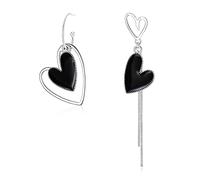 EVER FAITH Mismatched Earrings for Women, Asymmetric Statement Black Heart Drop Dangle Earring Mothers Day Jewellery Gifts Silver-Tone