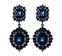 EVER FAITH Navy Blue Clip-on Earrings, Art Deco Vintage Style Gatsby Drop Dangle Earrings for Non-Pierced Ears