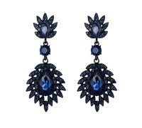 EVER FAITH Navy Blue Crystal Dangle Earrings for Women, Sparkly Rhinestone Vintage Style Art Deco Pierced Drop Earring Wedding Prom Party Jewelry for Brides Bridesmaid Black-Tone