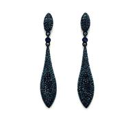 EVER FAITH Navy Blue Earrings for Women Wedding Party Sparkly Rhinestone Crystal Teardrop Statement Long Dangle Earring for Brides Bridal Black-Tone