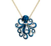Ever Faith Octopus Jellyfish Necklace, Blue Enamel Cute Sea Animals Pendant Necklaces Charms Ocean Jewelry Gifts for Women 19"+2.2" Extender