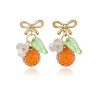 EVER FAITH Orange Earrings for Women, Handmade Bow Knot Lovely Cute 3D Orange Fruit Drop Dangle Earring Hypoallergenic Summer Beach Jewellery Gifts