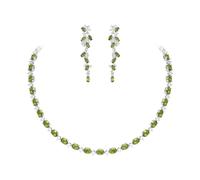 Ever Faith Peridot Color Oval Cubic Zirconia August Birthstone Elegant Party Prom Necklace Dangle Earrings Set Birthday/Mother's Day/Christmas Jewelry Gift for Women