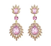 EVER FAITH Pink Crystal Dangle Earrings for Women, Sparkly Rhinestone Vintage Style Art Deco Pierced Drop Earring Wedding Prom Party Jewelry for Brides Bridesmaid Gold-Tone