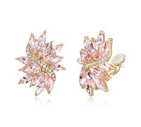 EVER FAITH Pink Rhinestone Clip On Stud Earrings for Women, Glitter Marquise Crystal Wedding Party Vintage Statement Non Pierced Earring for Brides Bridal Cocktail Prom Jewellery Gold-Tone