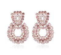 EVER FAITH Pink Rhinestone Crystal Geometric Statement Earrings for Women, Wedding Party Round Hoop Dangle Earring for Brides Bridal
