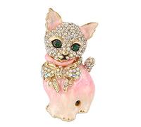 Ever Faith Plump 3D Cat Pet Austrian Crystal Enamel Brooch Gold-Tone Pink