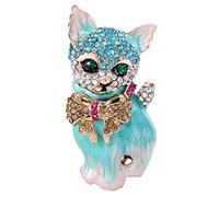Ever Faith Plump 3D Cat Pet Austrian Crystal Enamel Brooch Gold-Tone Turquoise Color
