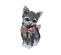 Ever Faith Plump 3D Cat Pet Austrian Crystal Enamel Brooch Silver-Tone Grey