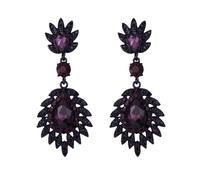EVER FAITH Purple Crystal Dangle Earrings for Women, Sparkly Rhinestone Vintage Style Art Deco Pierced Drop Earring Wedding Prom Party Jewelry for Brides Bridesmaid Black-Tone
