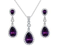 Ever Faith Purple Cubic Zirconia Infinity Teardrop Pendant Necklace and Dangle Earrings Set