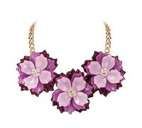 Ever Faith Purple Statement Flower Necklace, Summer Holiday Boho 3 Flower Chunky Collar Necklace for Women