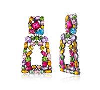 EVER FAITH Rectangle Clip-on Drop Earrings for Women, Sparkly Rhinestone Crystal Geometric Statement Non Pierced Earrings Multicolor Black-Tone