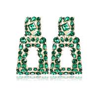 EVER FAITH Rectangle Dangle Earrings for Women Girls, Sparkle Rhinestone Crystal Geometric Statement Earring Green Gold-Tone