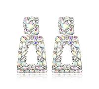 EVER FAITH Rectangle Dangle Earrings for Women Girls, Sparkle Rhinestone Crystal Geometric Statement Earring Iridescent Clear AB Silver-Tone