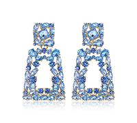 EVER FAITH Rectangle Dangle Earrings for Women Girls, Sparkle Rhinestone Crystal Geometric Statement Earring Sea Blue