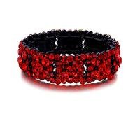 Ever Faith Red Crystal Bracelet for Women, Sparkly Rhinestone Statement Adjustable Elastic Stretch Bracelets Wedding Jewellery for Brides Bridal Black-Tone