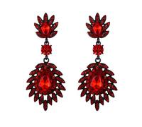 EVER FAITH Red Crystal Dangle Earrings for Women, Sparkly Rhinestone Vintage Style Art Deco Pierced Drop Earring Wedding Prom Party Jewelry for Brides Bridesmaid Black-Tone