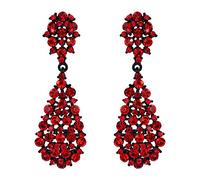 EVER FAITH Red Crystal Earrings for Women, Sparkly Crystal Art Deco Vintage Style Statement Drop Dangle Pierced Earrings Wedding Earring for Brides Bridal Black-Tone