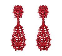 EVER FAITH Red Crystal Earrings for Women, Sparkly Crystal Art Deco Vintage Style Statement Drop Dangle Pierced Earrings Wedding Earring for Brides Bridal Red-Tone