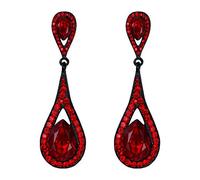 EVER FAITH Red Crystal Teardrop Dangle Earrings for Women Girls, Sparkly Rhinestone Vintgae Statement Drop Pierced Earring Wedding Prom Birthday Party Jewellery for Brides Bridal Black-Tone