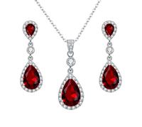 Ever Faith Red Cubic Zirconia Infinity Teardrop Pendant Necklace and Dangle Earrings Set