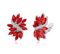 EVER FAITH Red Rhinestone Clip On Stud Earrings for Women, Glitter Marquise Crystal Wedding Party Vintage Statement Non Pierced Earring for Brides Bridal Cocktail Prom Jewellery Silver-Tone