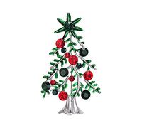 EVER FAITH Rhinestone Crystal Art Deco Brooch Vintage Enamel Leaf Christmas Tree Brooches Jewelry Gifts for Women Girls Green w/Red Silver-Tone