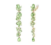 EVER FAITH Rhinestone Crystal Chandelier Clip-on Earrings for Women Brides, Art Deco Marquise Teardrop Bridal Long Drop Earring for Prom Peridot Silver-Tone