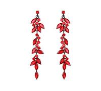 EVER FAITH Rhinestone Crystal Costume Prom Chandelier Earrings for Women, Art Deco Marquise Floral Long Dangle Earrings for Women Red Black-Tone