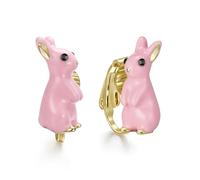 EVER FAITH Rhinestone Crystal Lovely Pink Enamel Easter Rabbit Clip-on Earrings Funny Bunny Animal Dainty Party Accessory Jewellery for Women Teen
