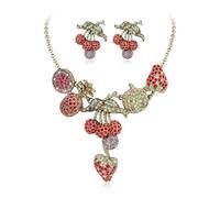 Ever Faith Rhinestone Crystal Multicolor Vintage Strawberry Pineapple Watermelon Statement Necklaces Cherry Stud Earrings Costume Party Prom Summer Beach Tropical Fruit Jewelry Set for Women