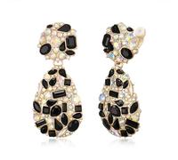 EVER FAITH Rhinestone Crystal Statement Clip-on Earrings, Fashion Chic Chandelier TearDrop Dangle Earrings Costume Jewelry for Women Girls Black Gold-Tone