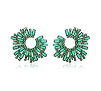 EVER FAITH Rhinestone Crystal Statement Earrings for Women, Large Big Art Deco Costume Irregular C-Shaped Stud Earring for Cocktail Prom Green Gold-Tone
