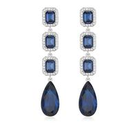 EVER FAITH Rhinestone Crystal Wedding Prom Jewellery Fashion Rectangular Teardrop Chandelier Bridal Dangle Long Earrings for Women Bride Bridesmaids Sapphire Blue Silver-Tone
